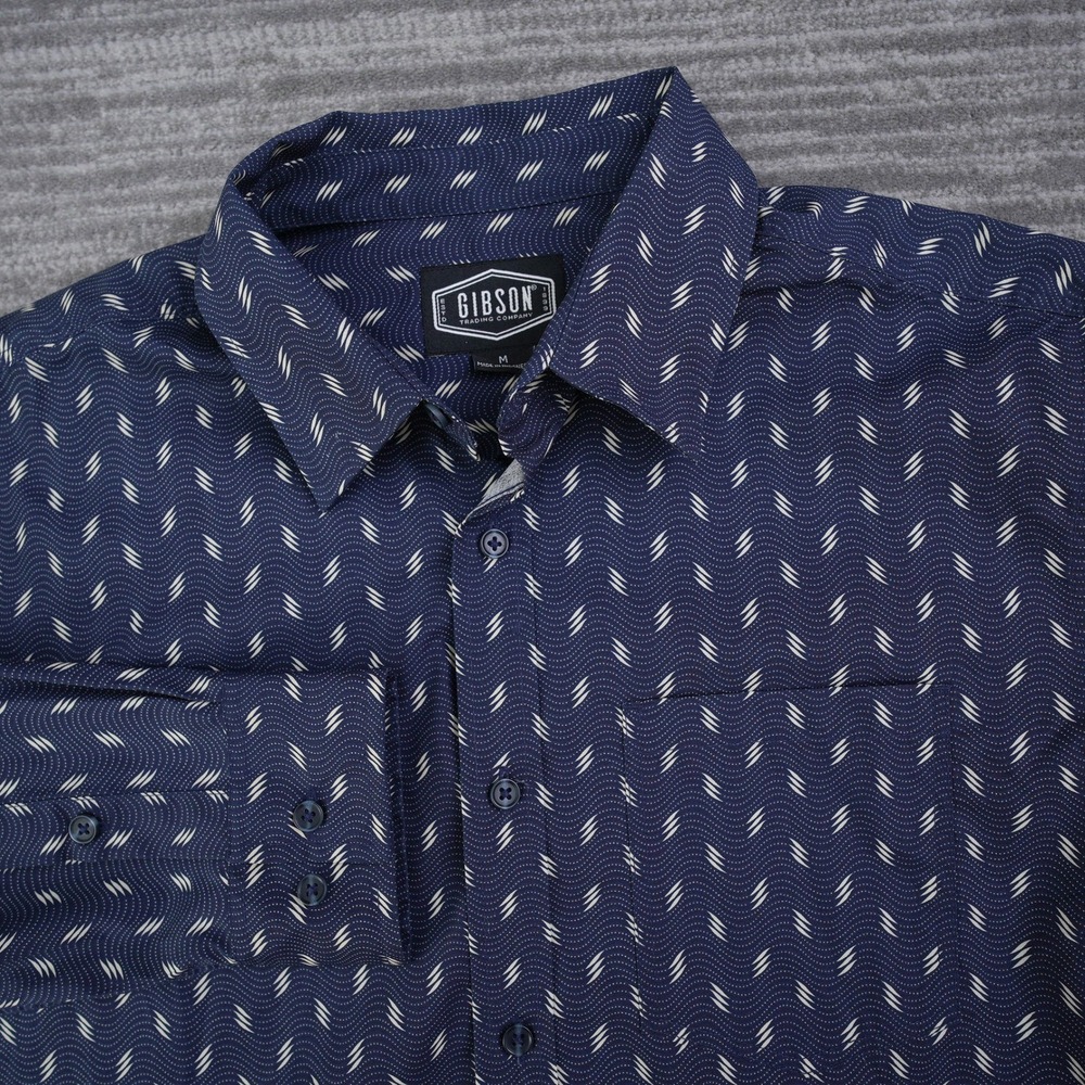Gibson Trading Company Shirt Button Up‎ Men Zig Zag Navy Blue Long Sleeve Medium